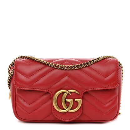 Gucci Calfskin Matelasse Super Mini GG Marmont Shoulder Bag Hibiscus Red 1 of 11