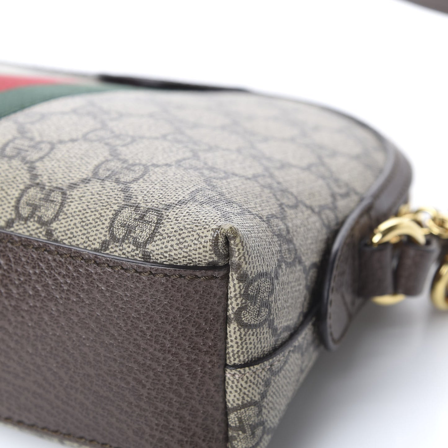 GG Supreme Monogram Textured Dollar Calfskin Web Small Ophidia Dome Shoulder Bag Beige Ebony New Acero