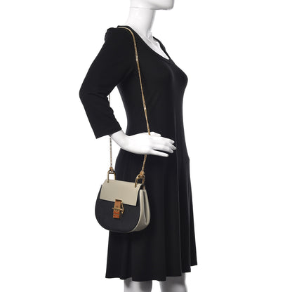 Chloe Grained Calfskin Lambskin Mini Bi-Color Drew Shoulder Bag Black Powder Beige 2 of 8