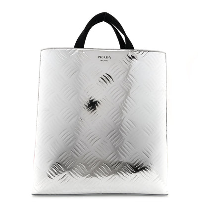 Prada Metallic Spazzolato Embossed Tote Argento 1 of 9