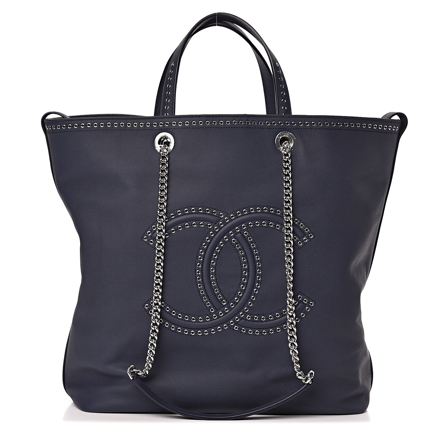 Grained Calfskin Large Coco Eyelets Shopping Tote Navy