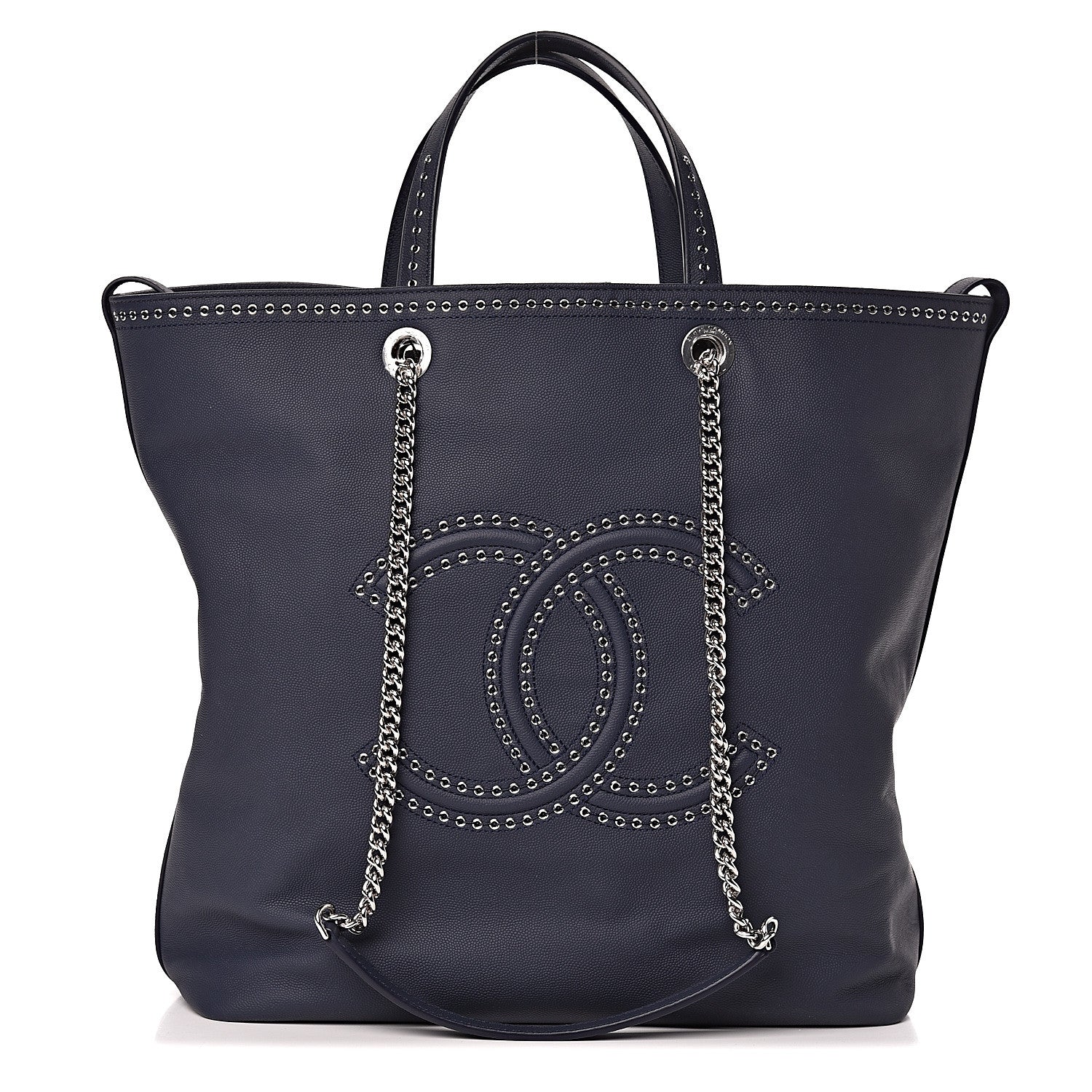 Chanel Grained Calfskin Large Coco Eyelets Shopping Tote Navy 1 of 11