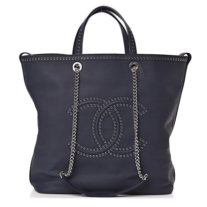 Chanel Grained Calfskin Large Coco Eyelets Shopping Tote Navy 1 of 11