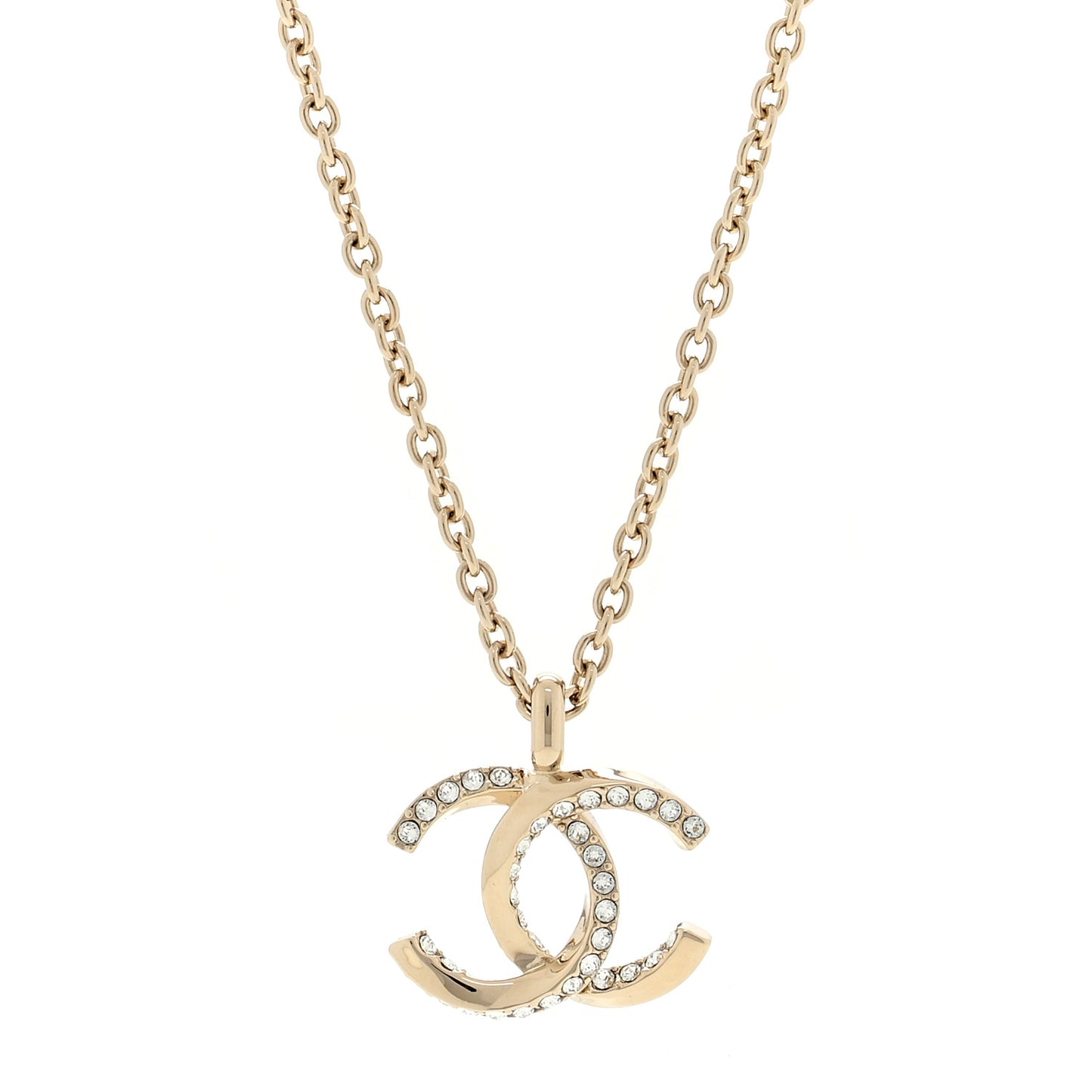 Metal Crystal CC Necklace Gold