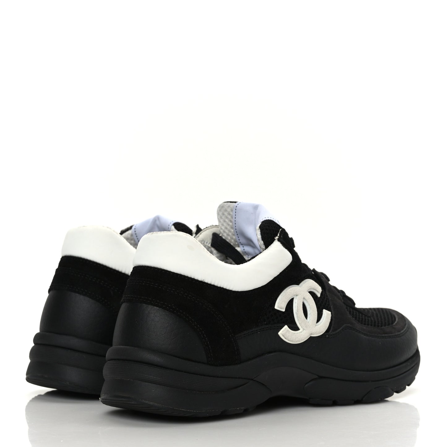 Mesh Suede Grained Calfskin Womens CC Sneakers 38 Black White
