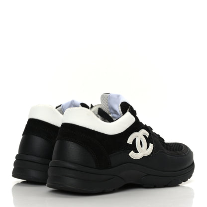 Chanel Mesh Suede Grained Calfskin Womens CC Sneakers 38 Black White 4 of 7