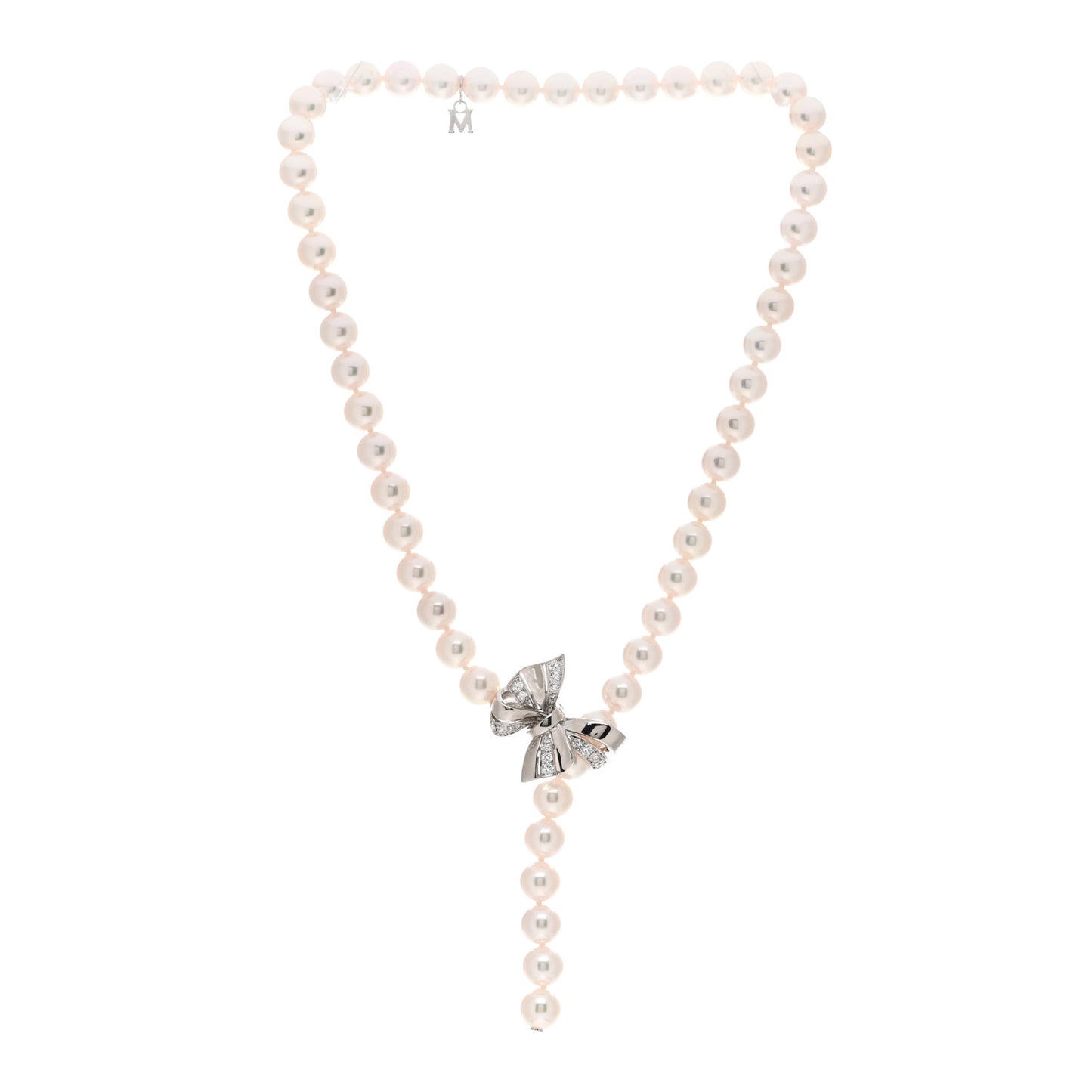 18K White Gold Diamond Akoya Pearl 7-7.5mm Jeux de Rubans Necklace