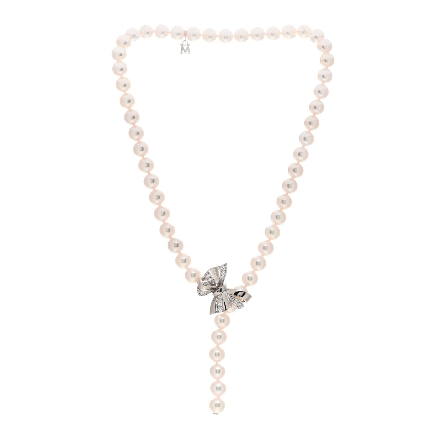Mikimoto 18K White Gold Diamond Akoya Pearl 7-7.5mm Jeux de Rubans Necklace 3 of 4