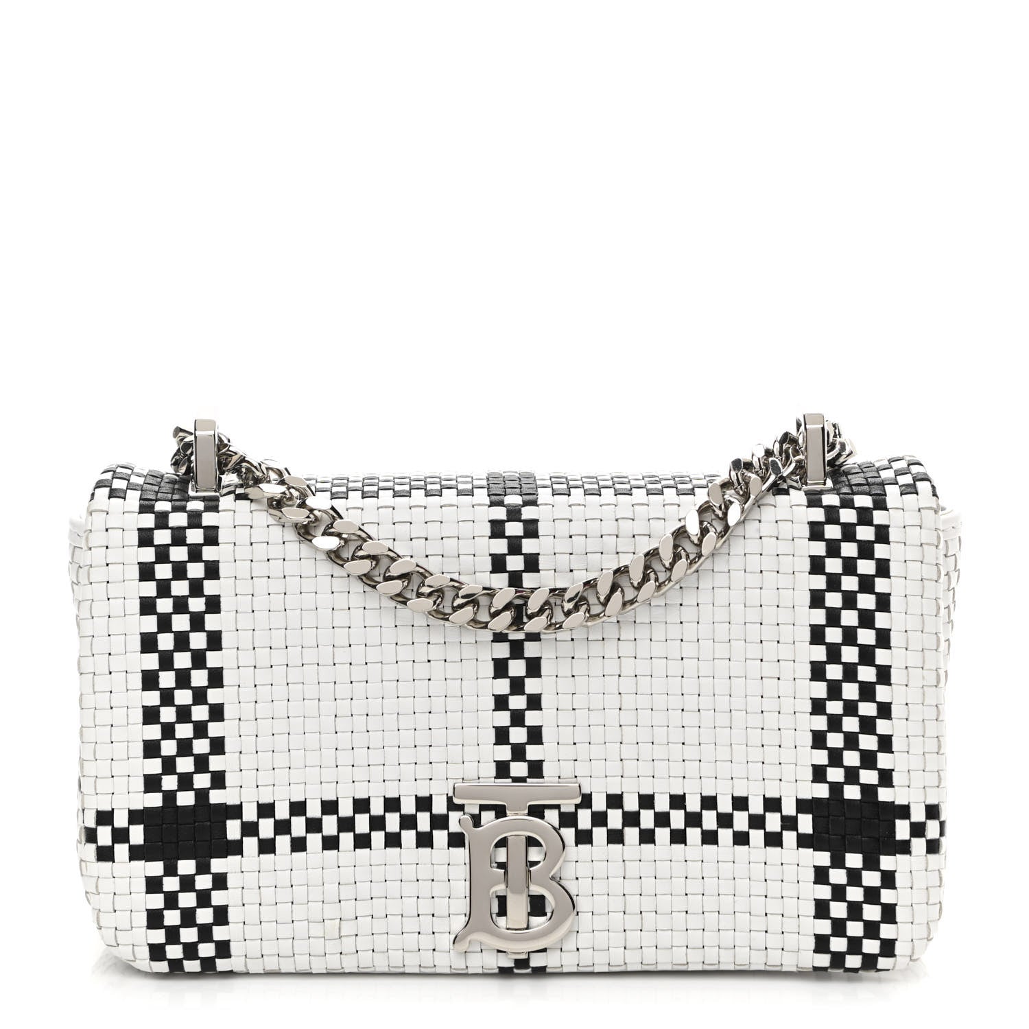 Burberry Woven Calfskin Mini Latticed Lola Bag Black White 1 of 11