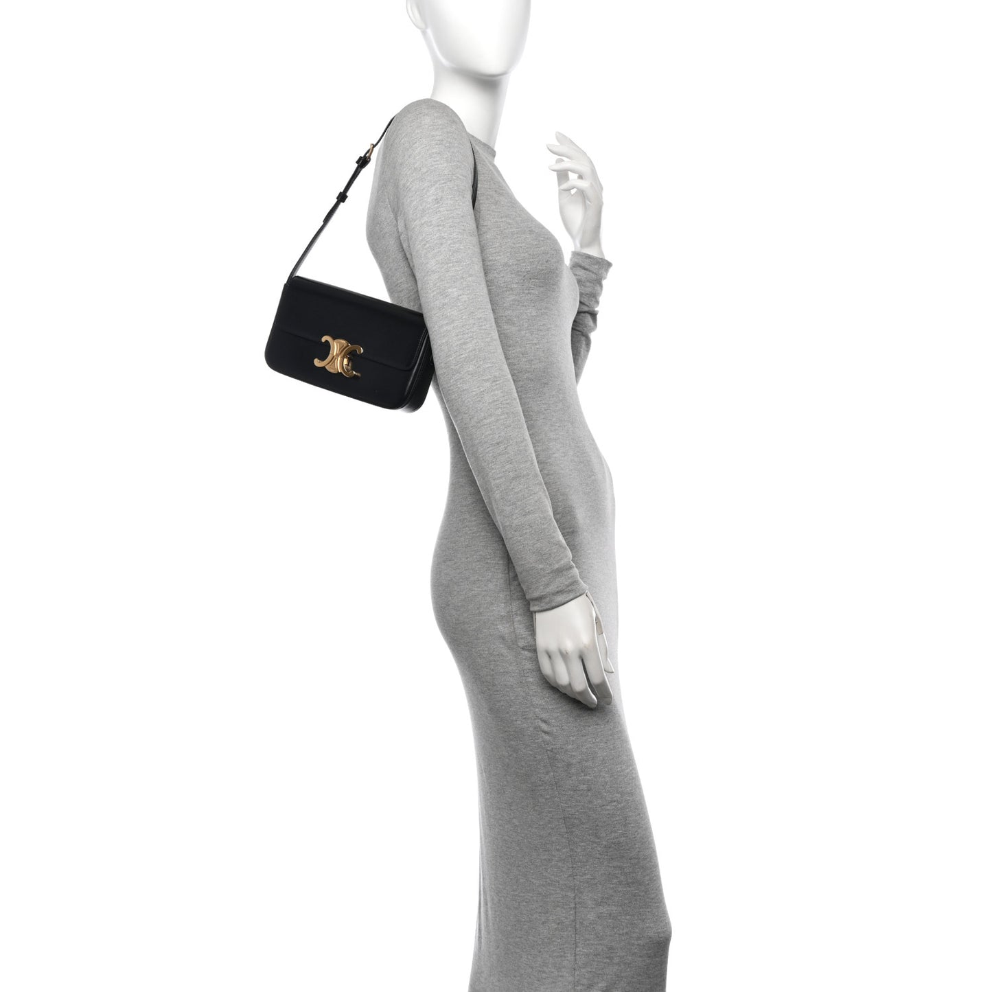 Shiny Calfskin Triomphe Shoulder Bag Black