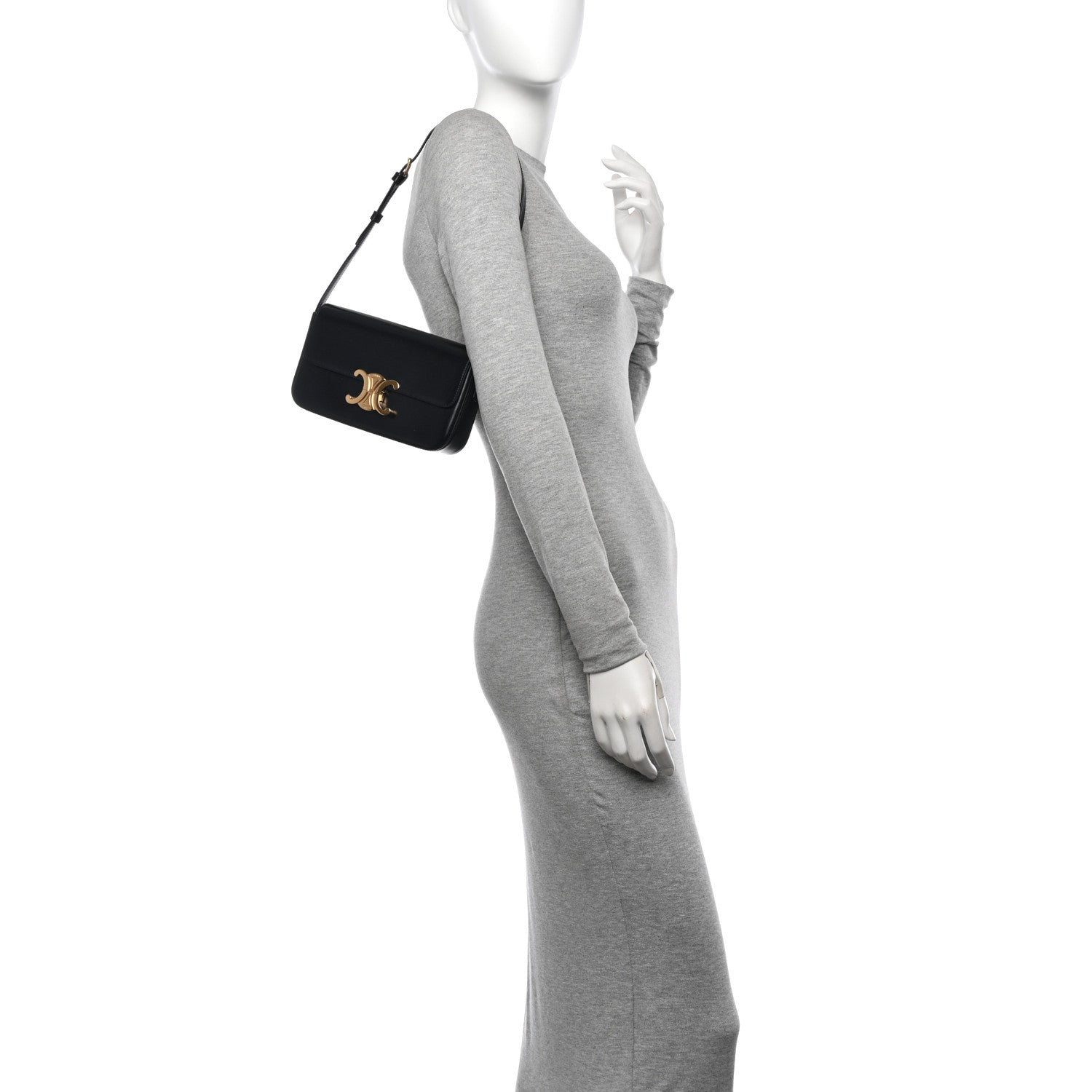 Celine Shiny Calfskin Triomphe Shoulder Bag Black 2 of 13