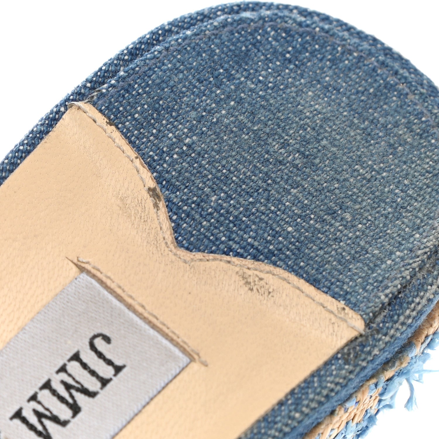 Jimmy Choo Denim Fringed Raffia Almer 105 Wedge Sandals 36 Navy 9 of 10