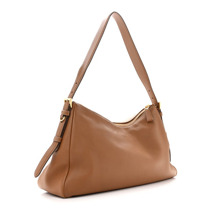 Prada Soft Calfskin Large Aimee Shoulder Bag Caramel 3 of 12