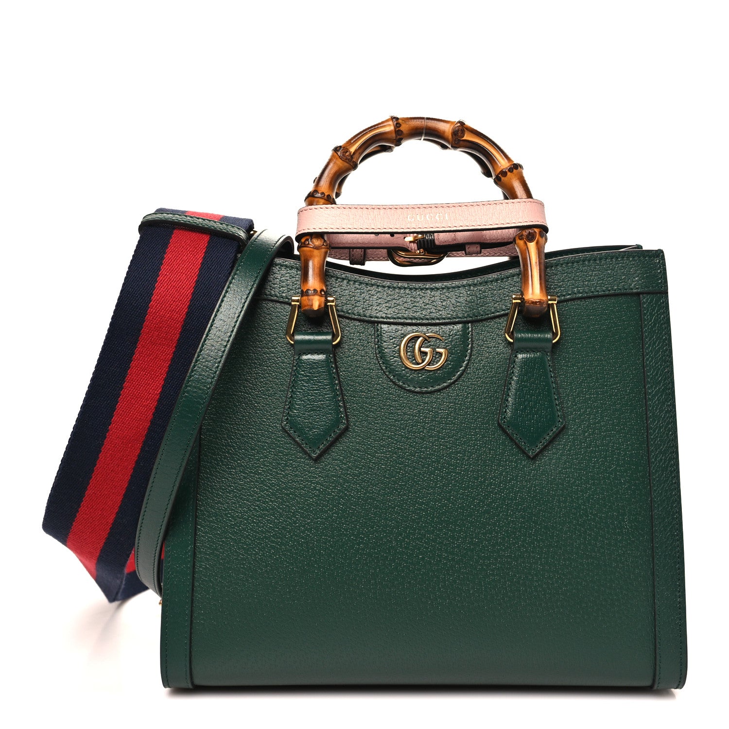 Gucci Textured Dollar Calfskin Web Small Diana Tote Bag Vintage Green Powder Pink 1 of 10