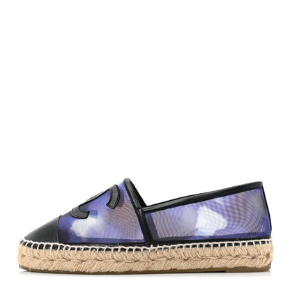 Chanel Mesh Lambskin Check Print CC Espadrilles 38 Blue Black White 1 of 11