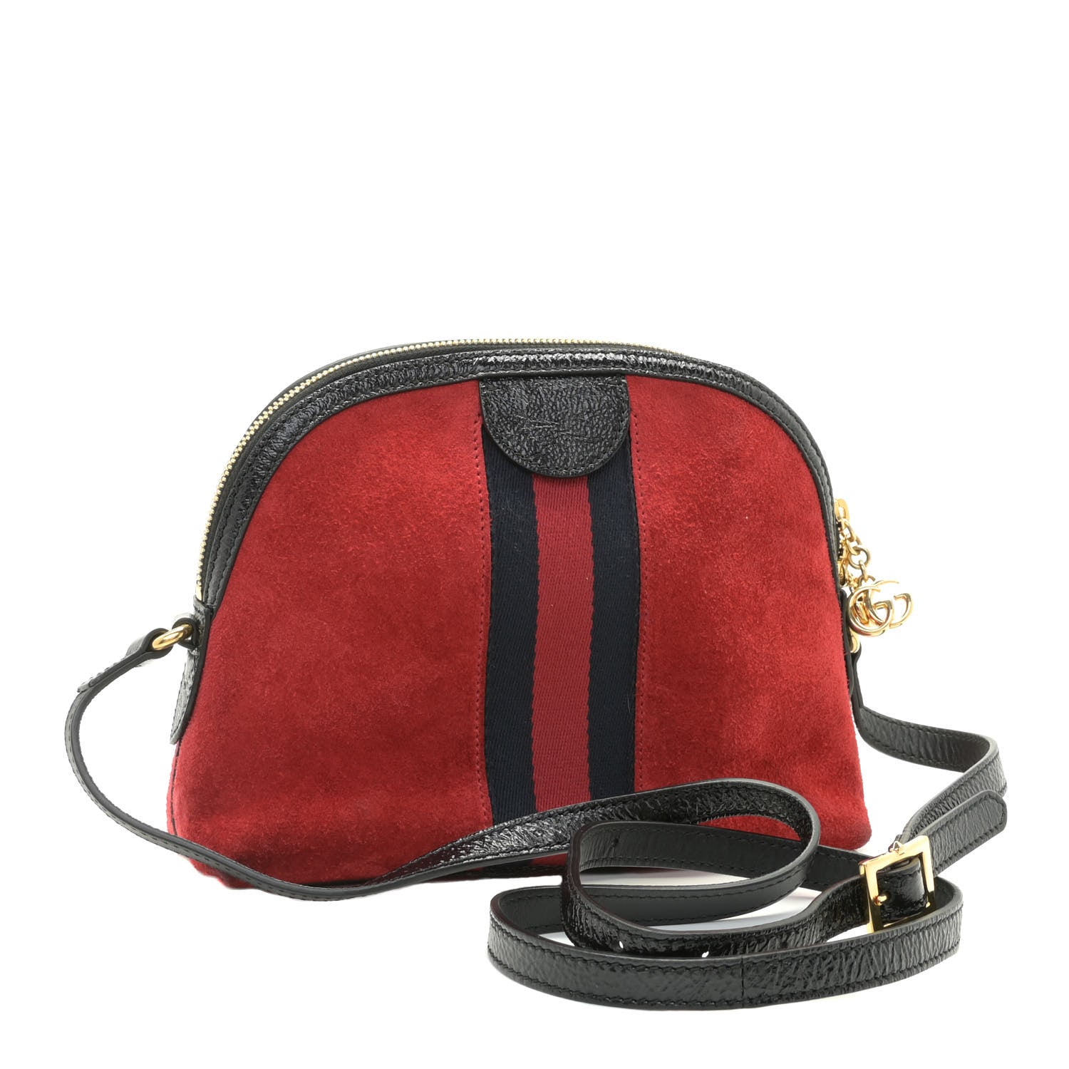 Gucci Suede Patent Web GG Small Ophidia Dome Shoulder Bag Hibiscus Red 3 of 10