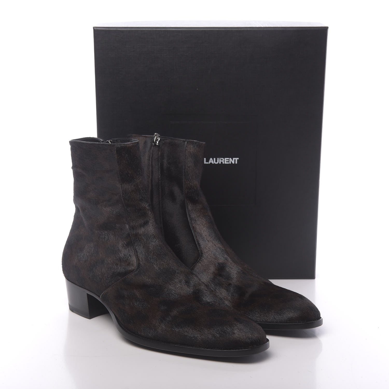 Saint Laurent Pony Hair Leopard Print Mens Wyatt 40 Boots 45 Black Fonce 9 of 9