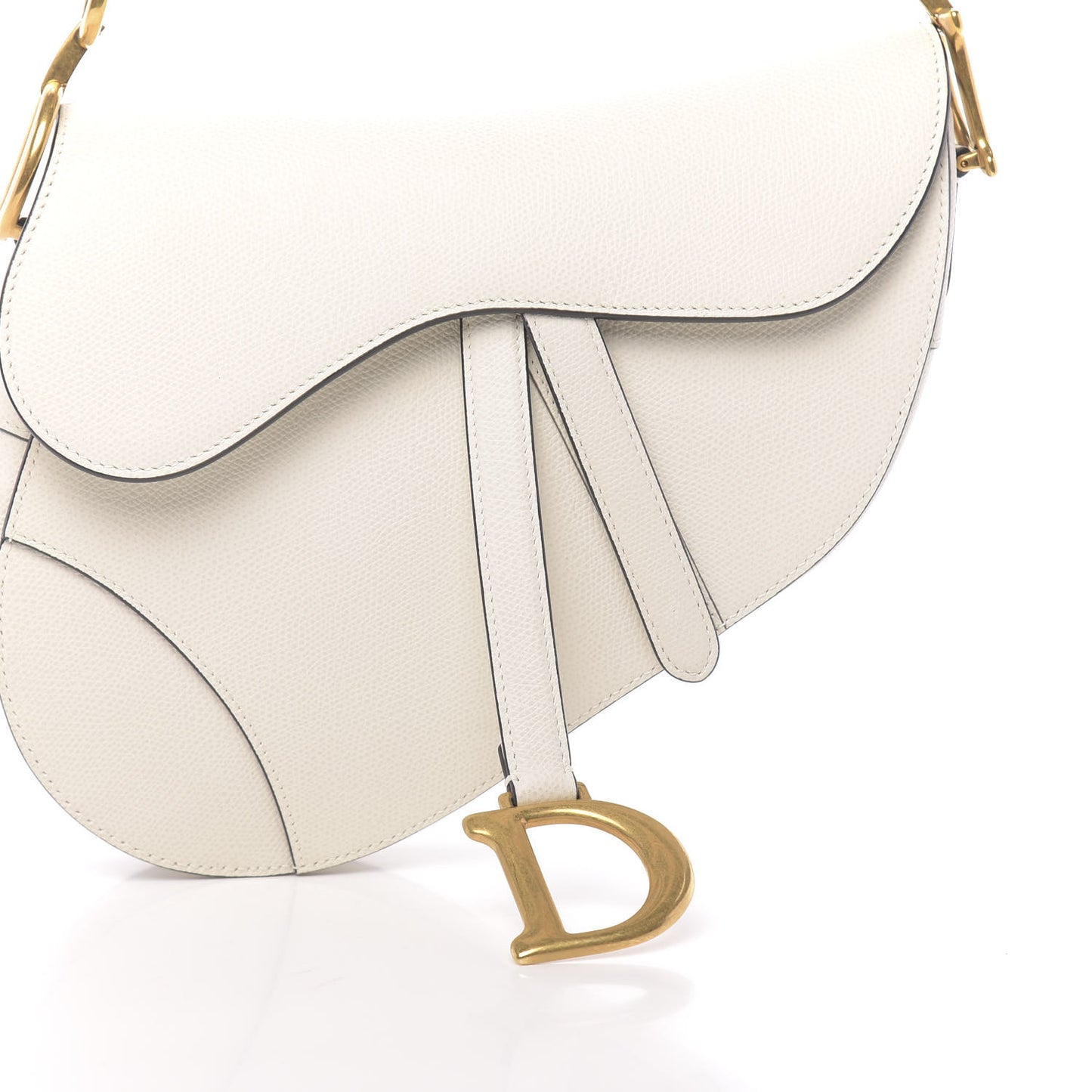 Grained Calfskin Saddle Bag White
