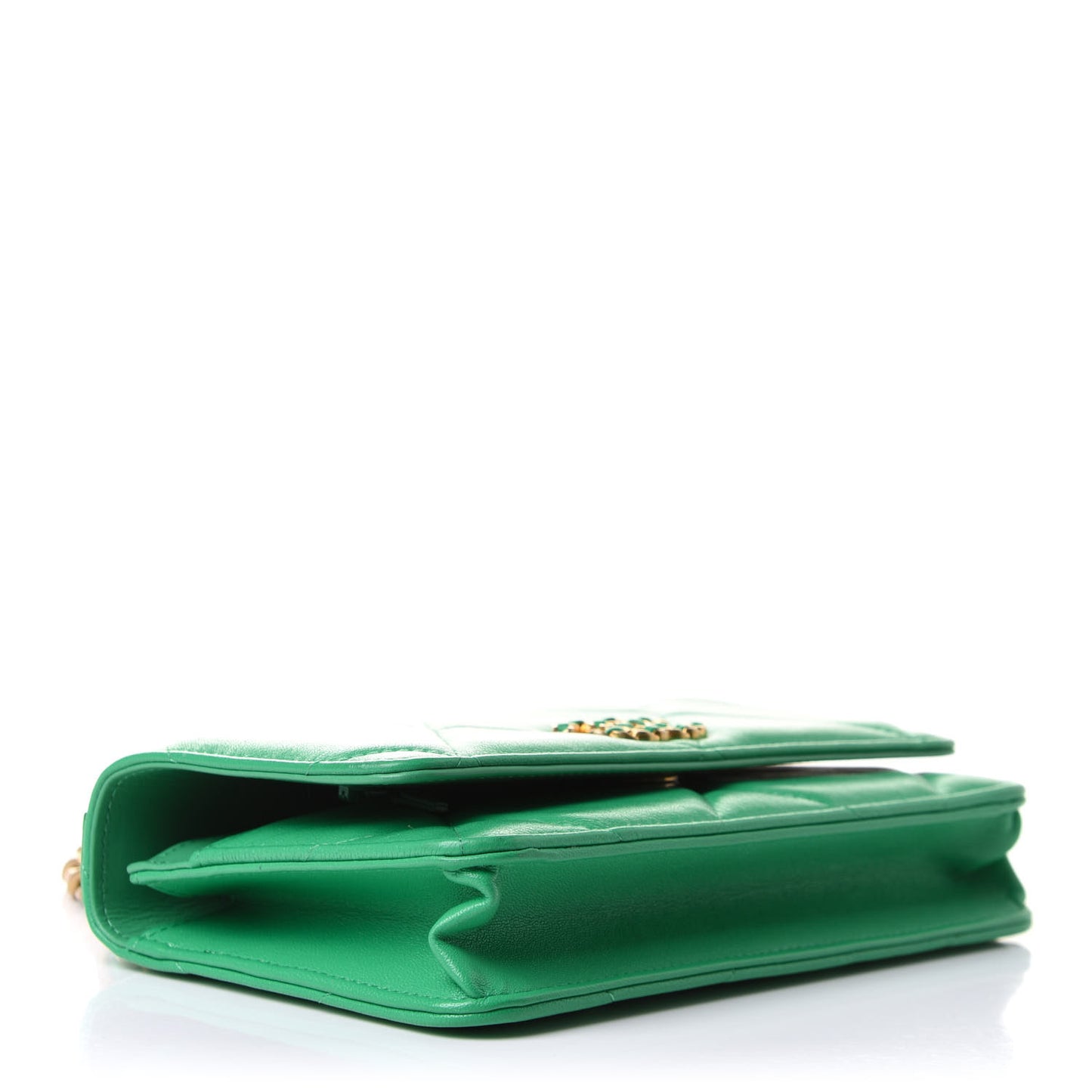 Shiny Lambskin Quilted Chanel 19 Wallet On Chain WOC Green
