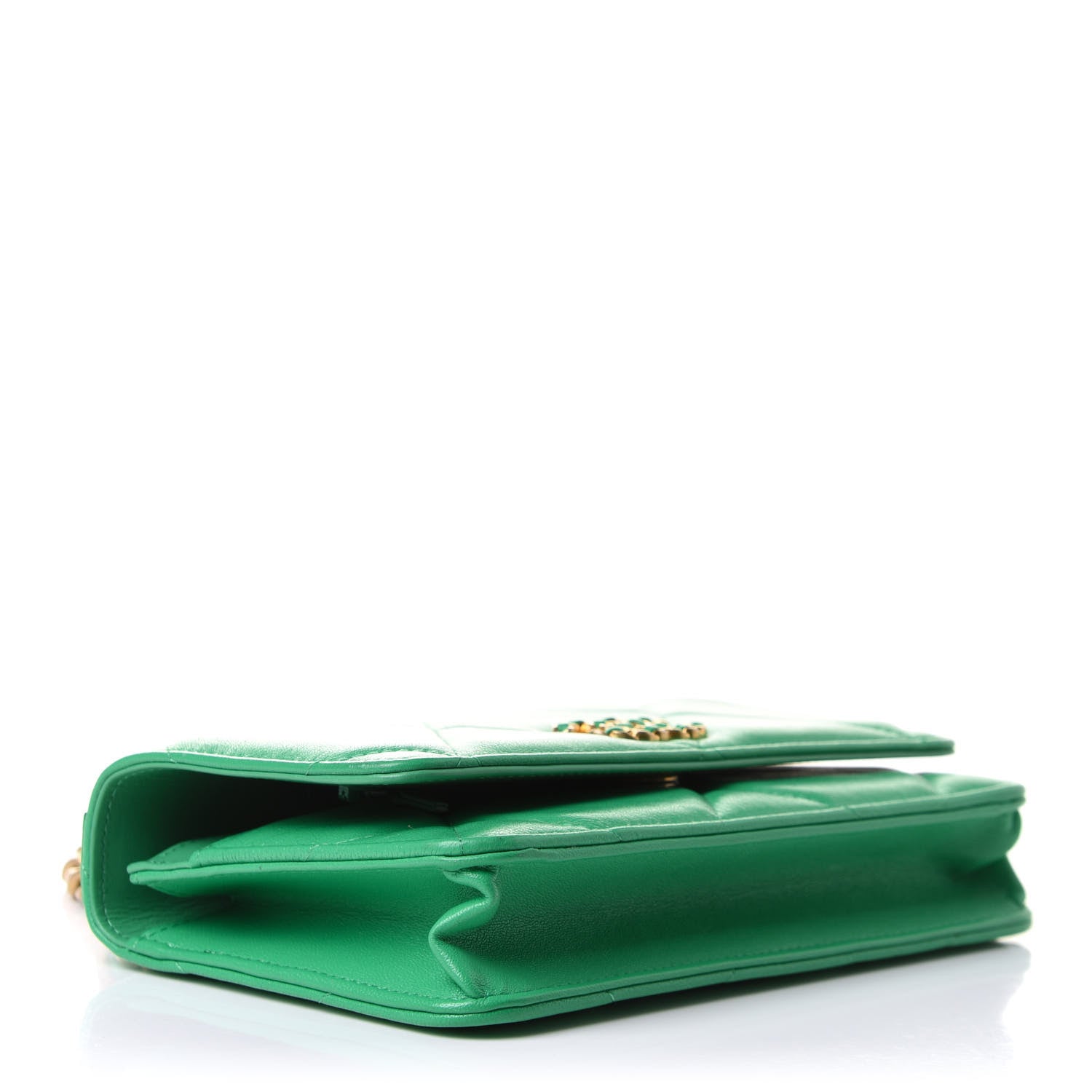 Chanel Shiny Lambskin Quilted Chanel 19 Wallet On Chain WOC Green 3 of 10