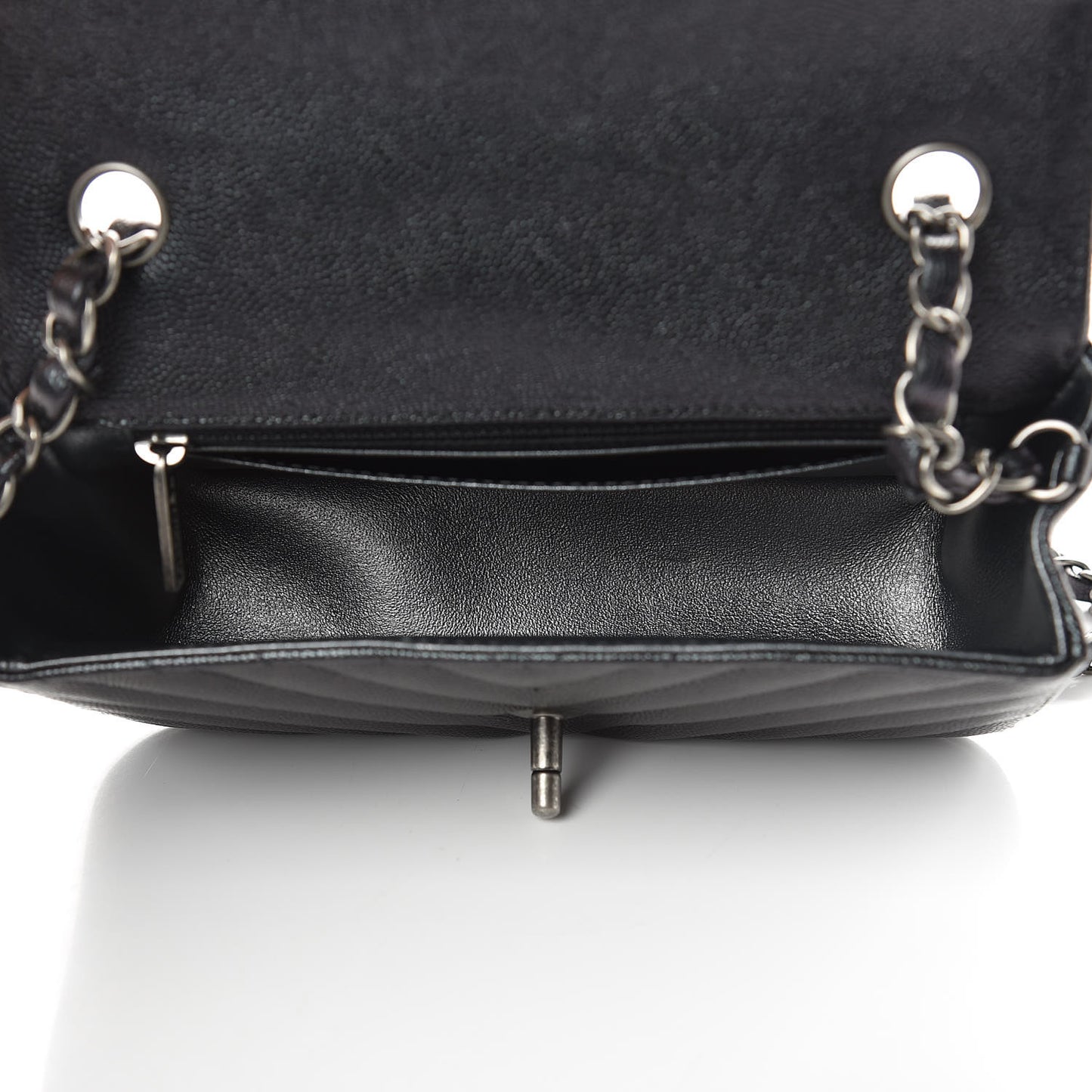 Iridescent Caviar Chevron Quilted Mini Rectangular Flap Black