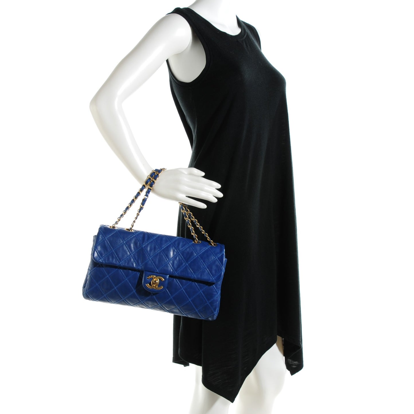 Calfskin Stitched Thin City Flap Blue