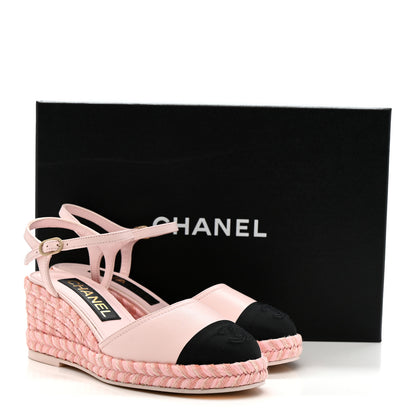 Chanel Lambskin Grosgrain CC Espadrilles Wedges 35 Pink Black 10 of 10