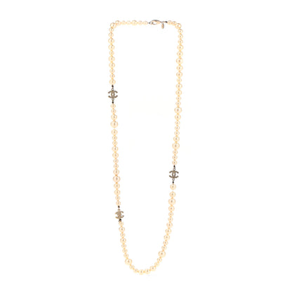 Chanel Graduated Pearl Crystal CC Long Necklace Light Gold 3 of 6