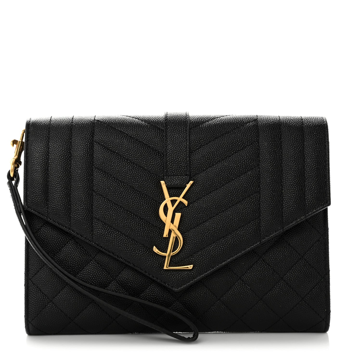 Saint Laurent Grain De Poudre Textured Mixed Matelasse Triquilt Monogram Clutch Black 1 of 8