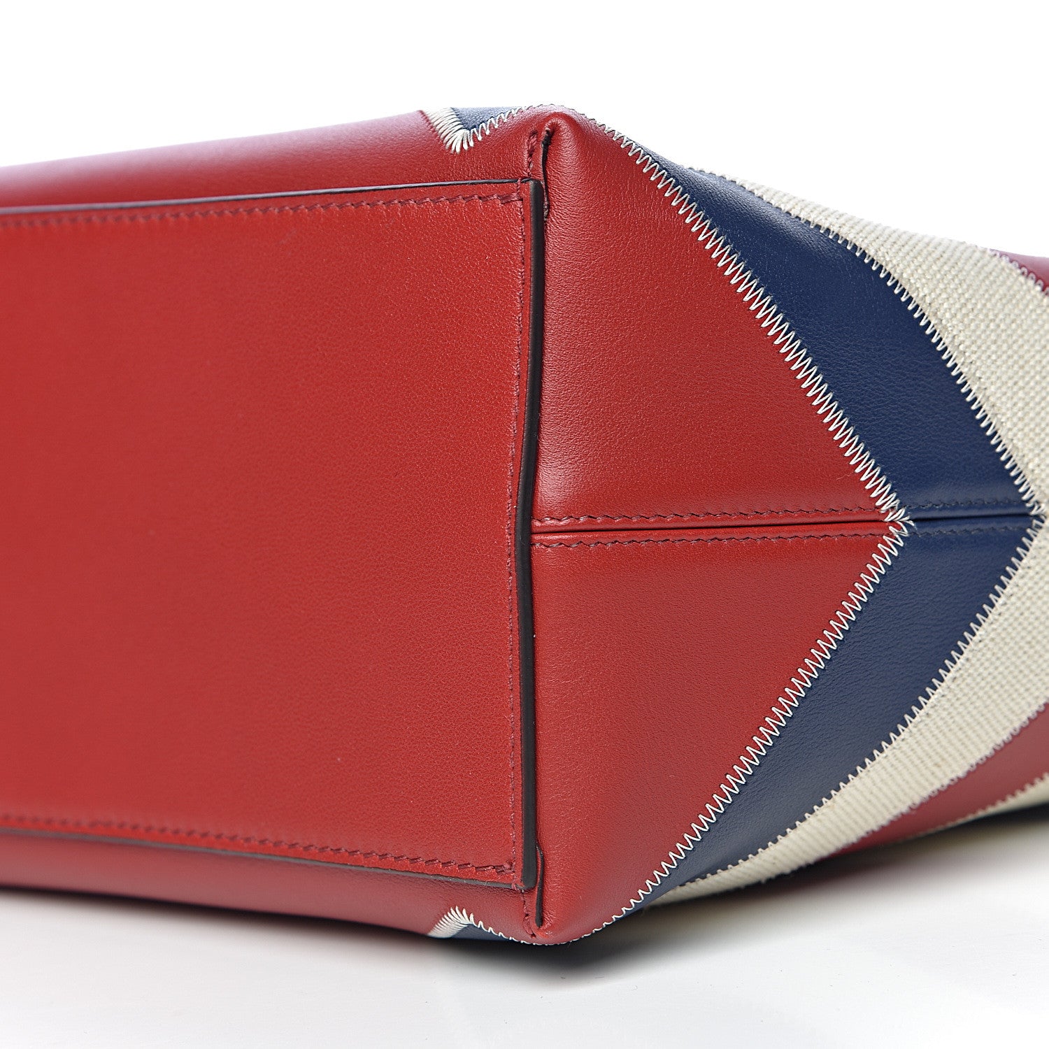 Valentino Garavani Calfskin Canvas Chevron Inlay Rockstud Shoulder Tote Red White Blue 9 of 10