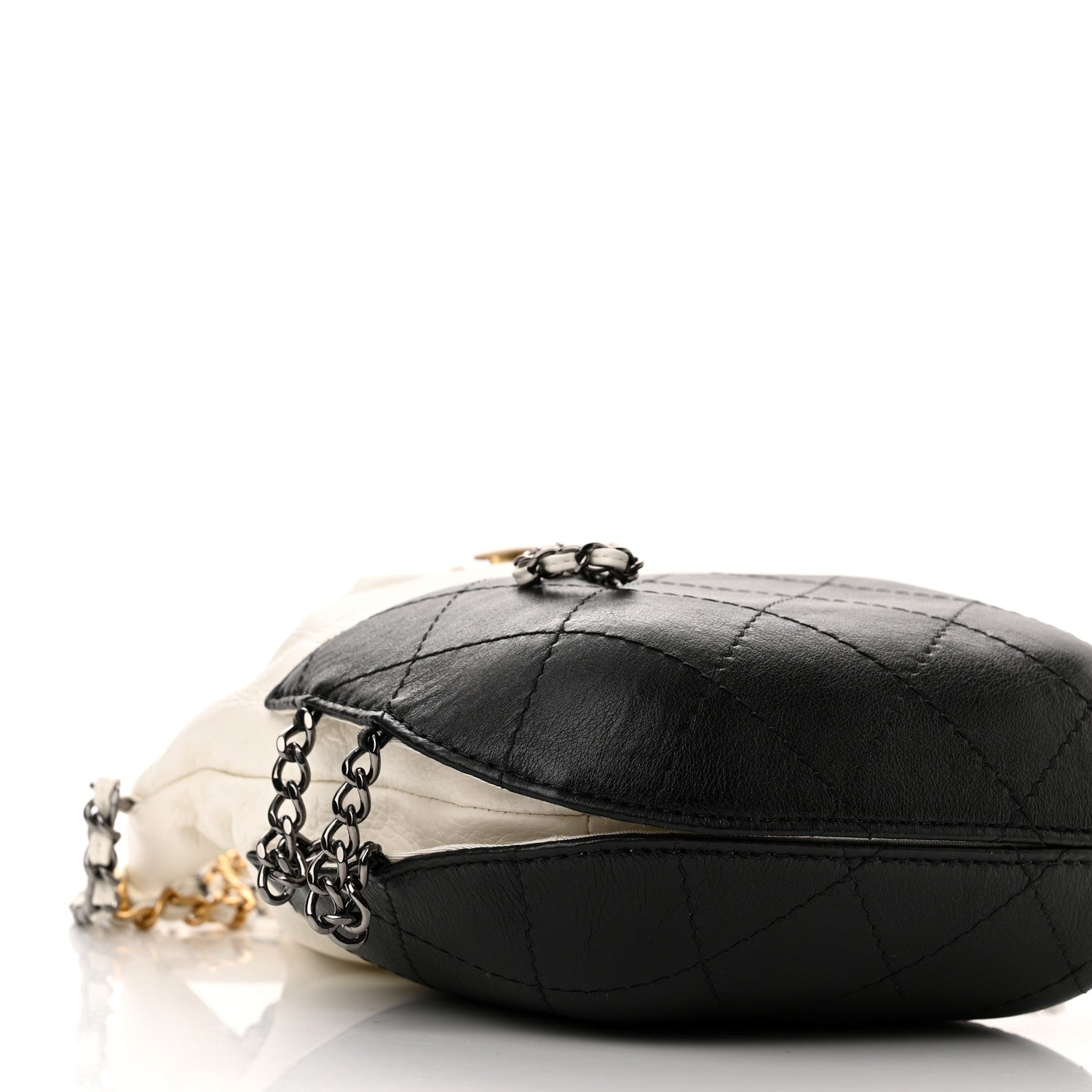 Chanel Aged Calfskin Quilted Small Gabrielle Bucket White Black 9 of 11