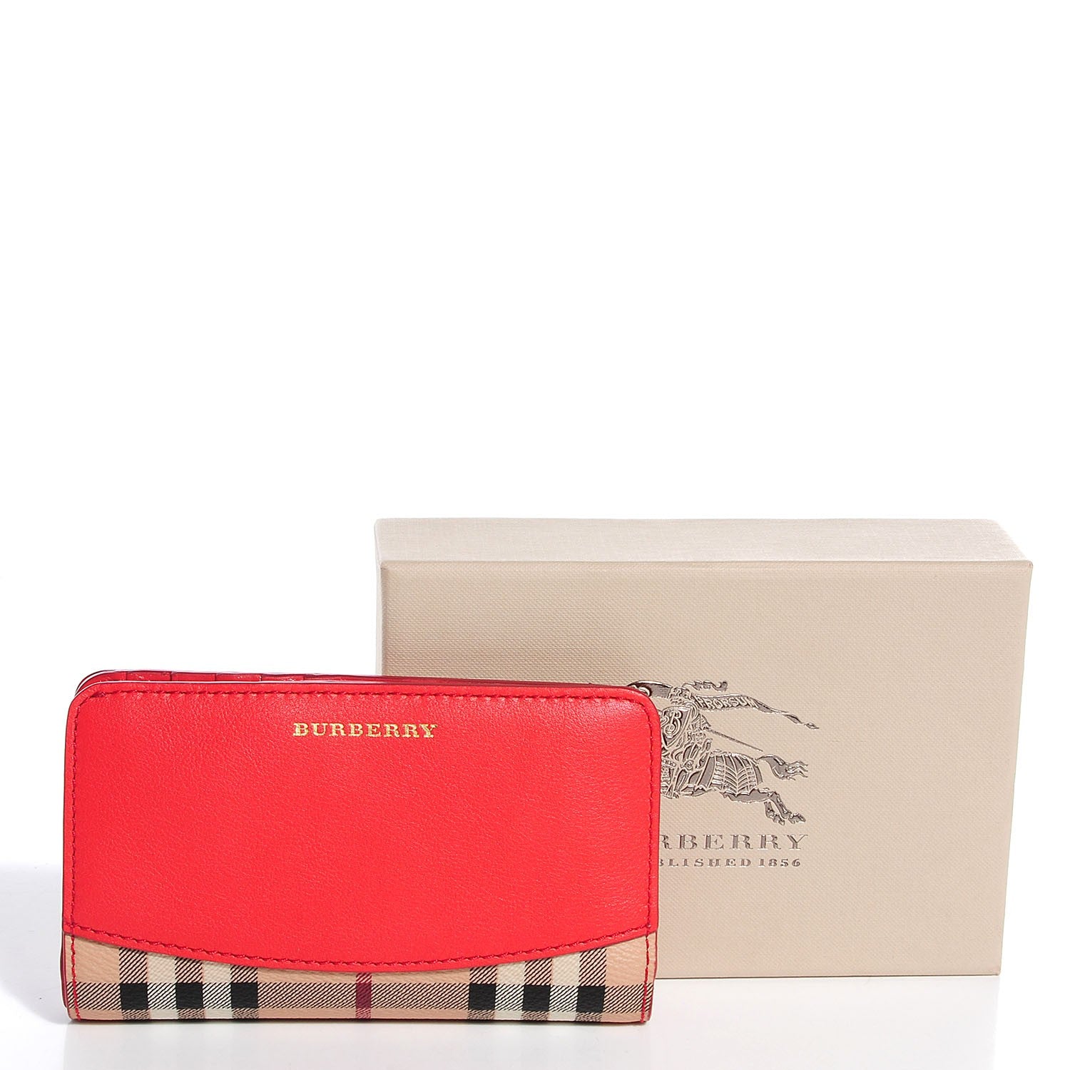 Burberry Haymarket Check Leather Continental Wallet Coral Red 5 of 9