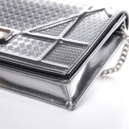Christian Dior Metallic Patent Micro-Cannage Diorama Wallet on Chain Pouch Silver 9 of 10