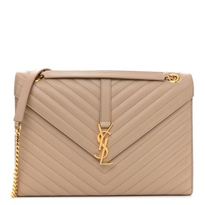 Saint Laurent Grain De Poudre Matelasse Chevron Large Monogram Satchel Dark Beige 1 of 10