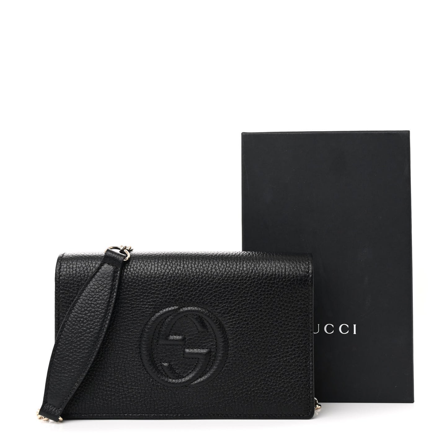 Pebbled Calfskin Soho Wallet On Chain Black