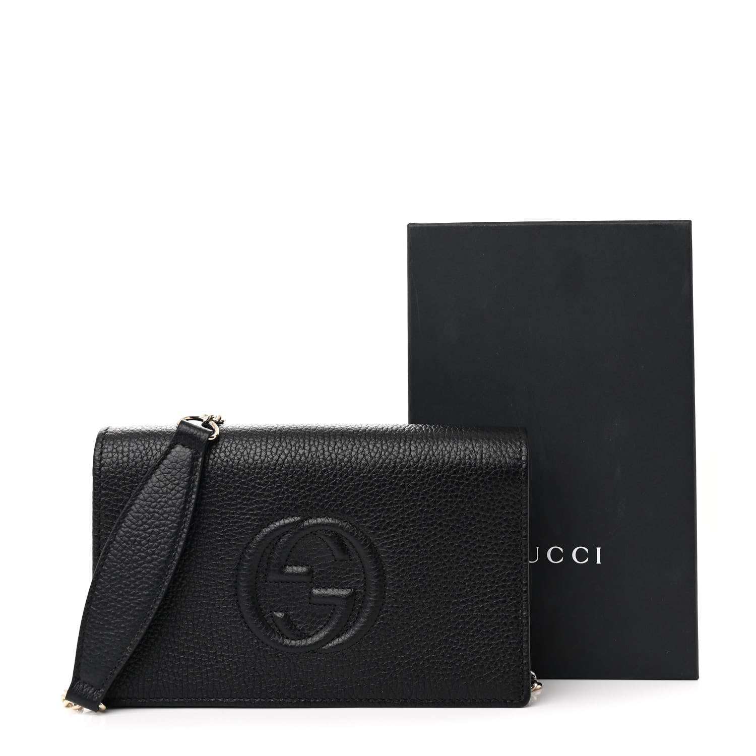 Gucci Pebbled Calfskin Soho Wallet On Chain Black 10 of 10