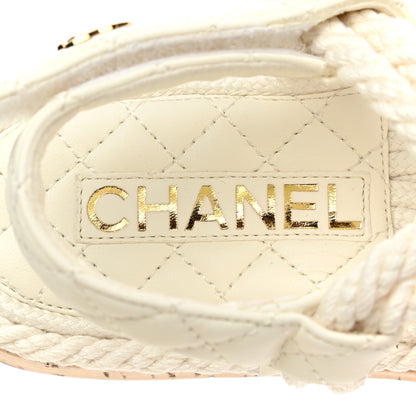 Chanel Cord Lambskin Quilted Logo Sandals 35 White 6 of 11