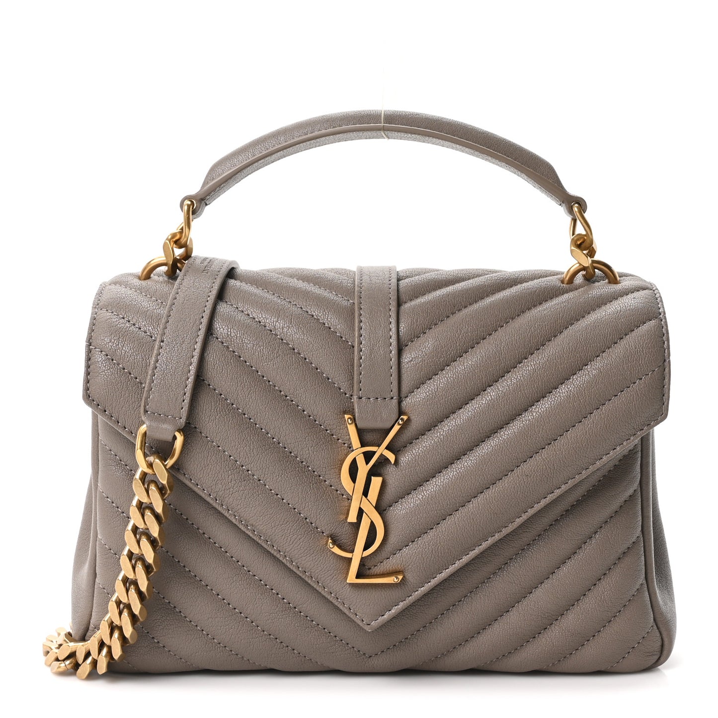 Sheepskin Matelasse Chevron Monogram Medium College Bag Greyish Brown