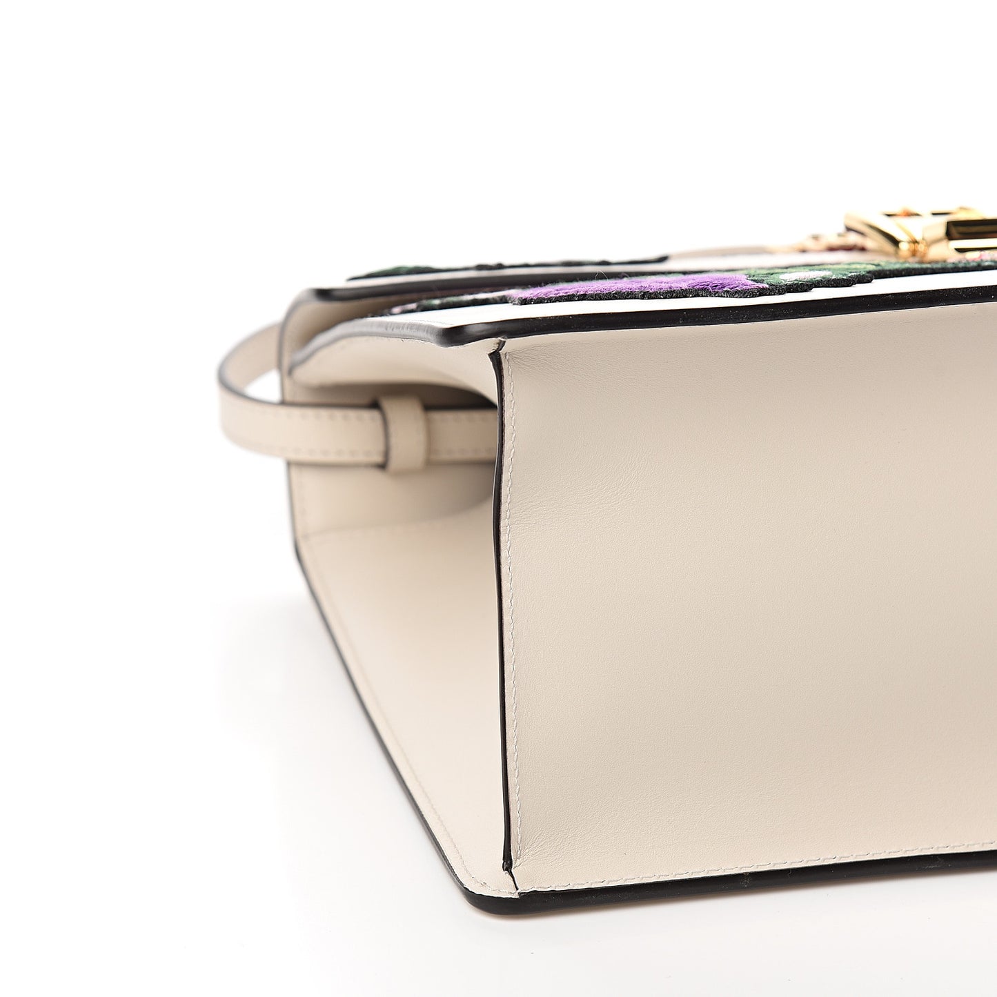 Calfskin Embroidered Medium Sylvie Top Handle Bag White