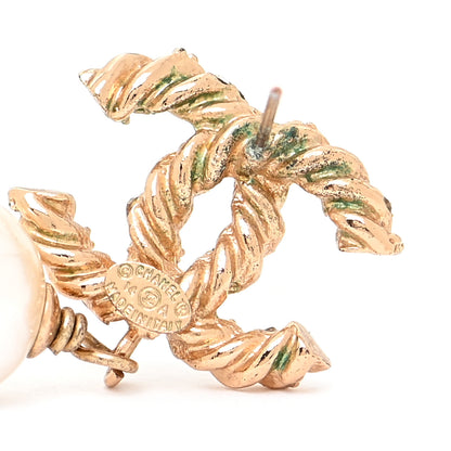 Chanel Crystal Pearl CC Drop Earrings Gold 7 of 9