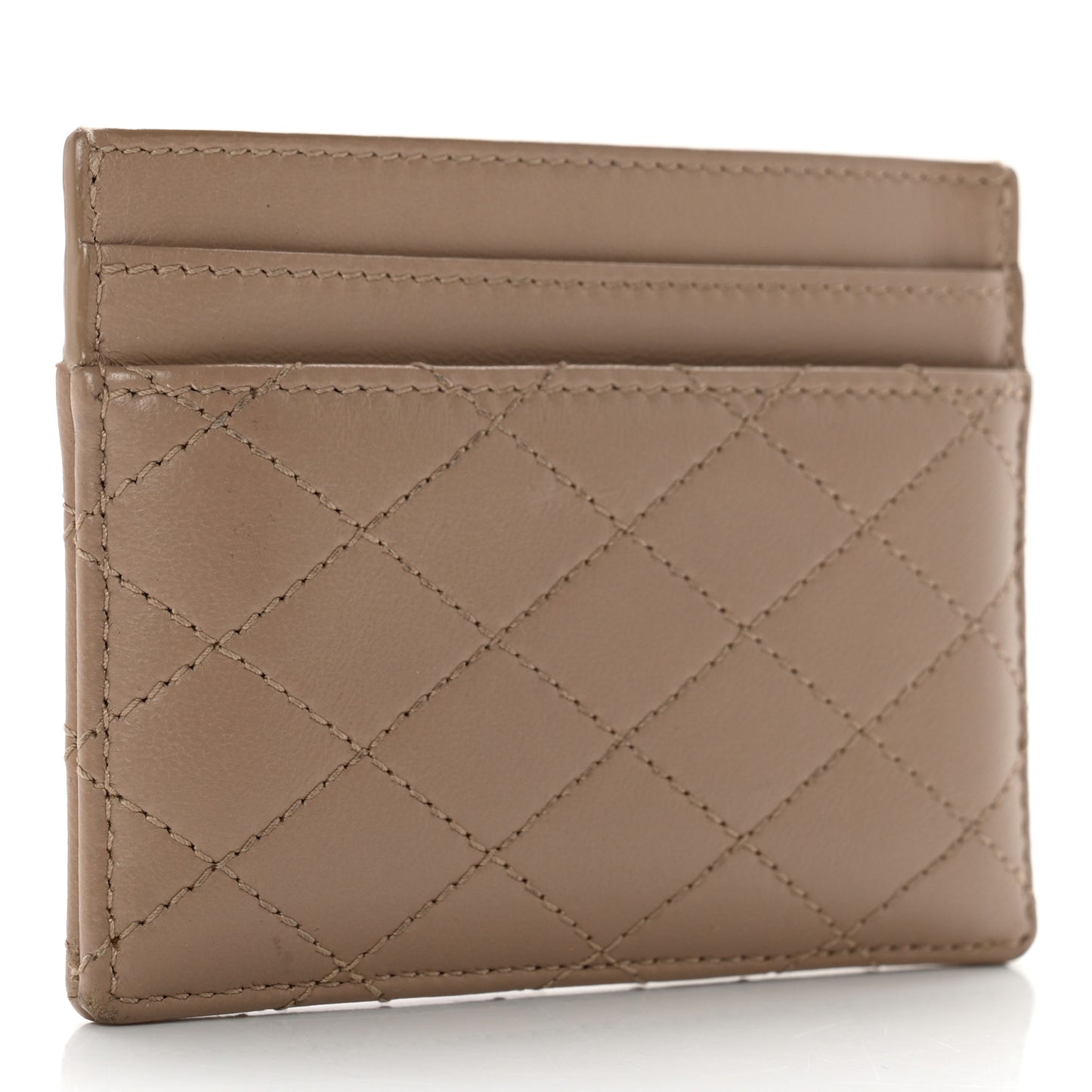 Lambskin Quilted Gaby Card Case Dark Beige
