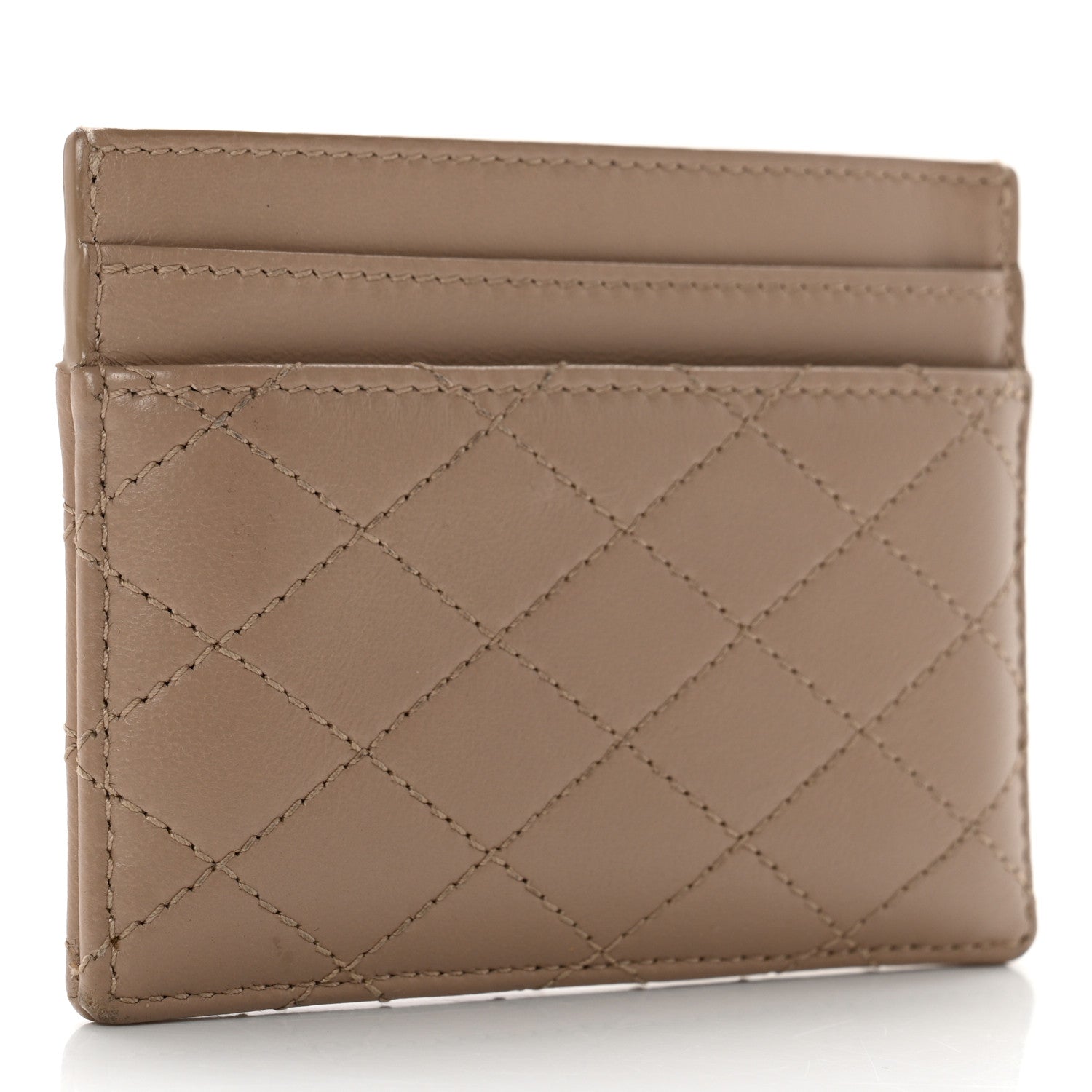 Saint Laurent Lambskin Quilted Gaby Card Case Dark Beige 3 of 12