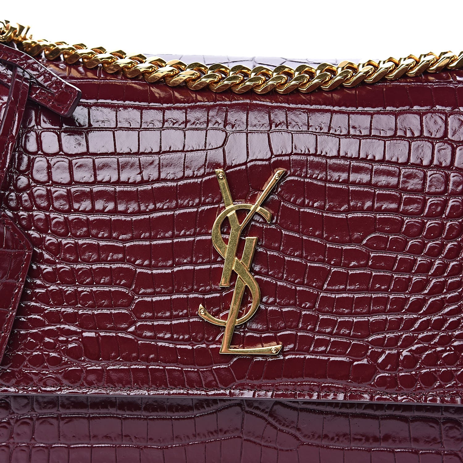 Saint Laurent Calfskin Crocodile Embossed Medium Monogram Sunset Rouge Legion 8 of 10