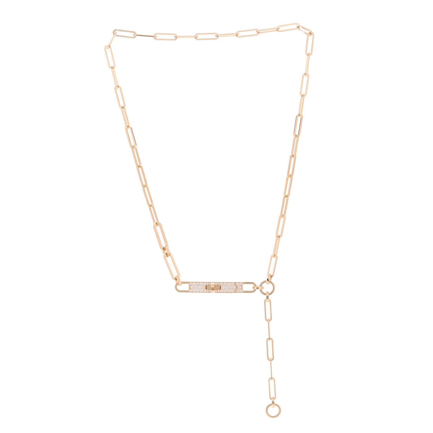 Hermes 18K Rose Gold Diamond Pave PM Kelly Chaine Lariat Necklace ST 1 of 5