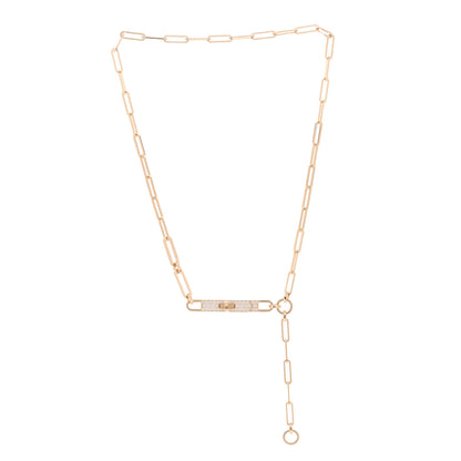Hermes 18K Rose Gold Diamond Pave PM Kelly Chaine Lariat Necklace ST 1 of 5