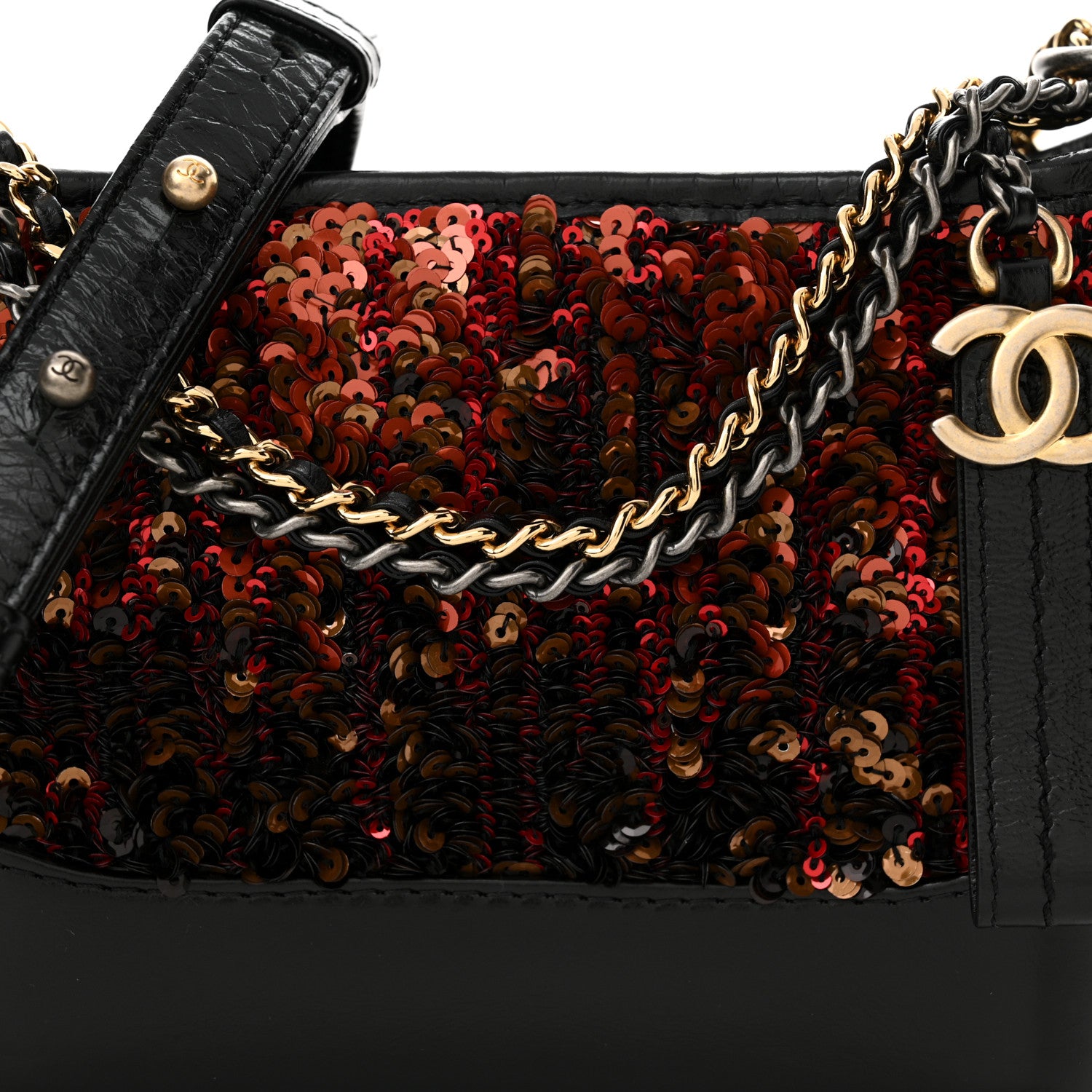 Chanel Sequin Calfskin Small Gabrielle Hobo Red Black 8 of 12