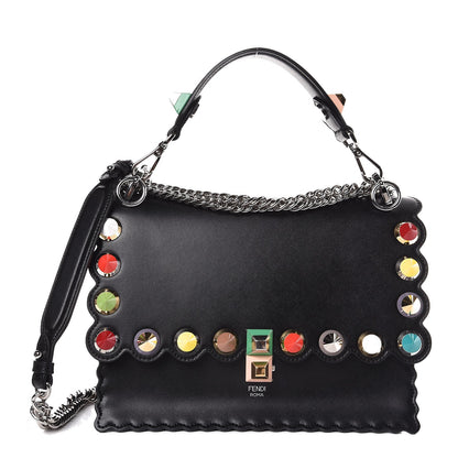 Fendi Vitello Liberty Scalloped Spike Studded Kan I Shoulder Bag Black Multicolor 1 of 8