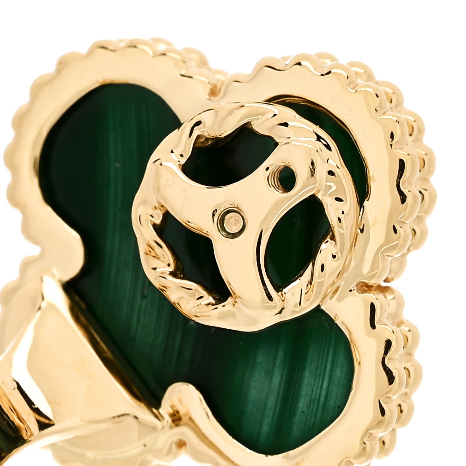 Van Cleef & Arpels 18K Yellow Gold Malachite Vintage Alhambra Clip-On Earrings 5 of 6