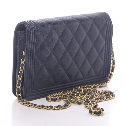Chanel Caviar Quilted Boy Wallet On Chain WOC Navy 3 of 14