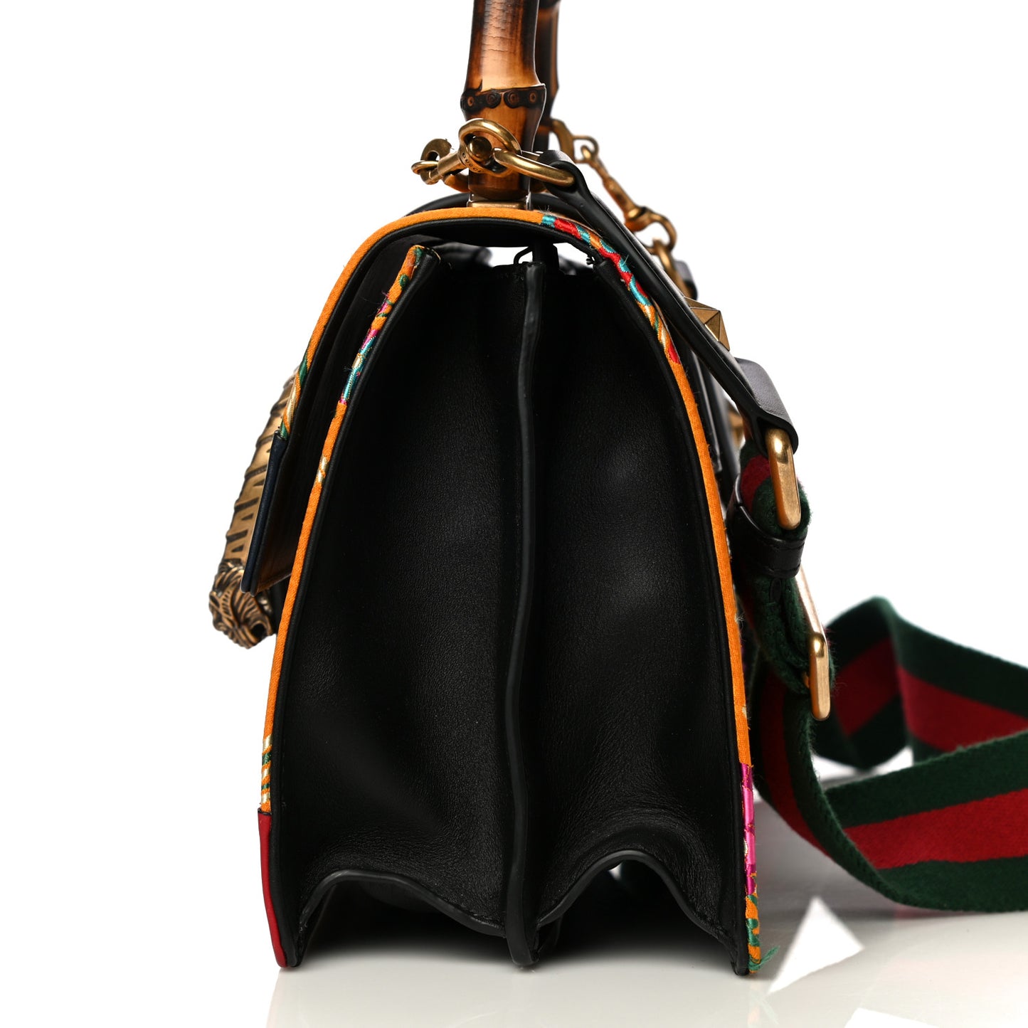 Satin Calfskin Bamboo Web Tokyo Print Medium Dionysus Top Handle Bag Giallo Multicolor Blue Agata Hibiscus Red